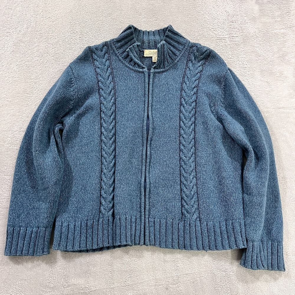 Cabelas Sweater Womens 2XL Cable Knit Cardigan Full Zip Cotton